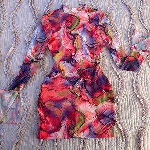 SHEIN | SHEIN Bae Marble Print Backless Bodycon Dress